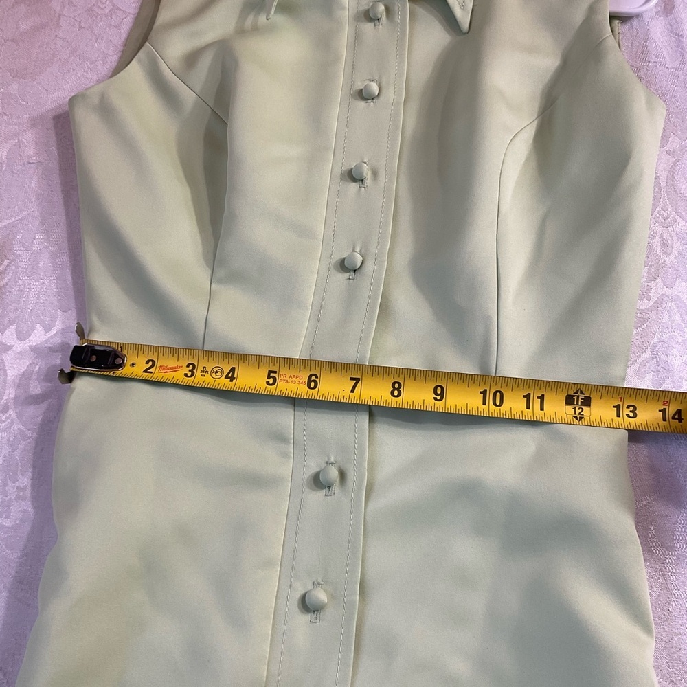 Vintage Women Size 8 Green Sleeveless Collared Button Belted Midi Shirt Dress - Picture 6 of 10